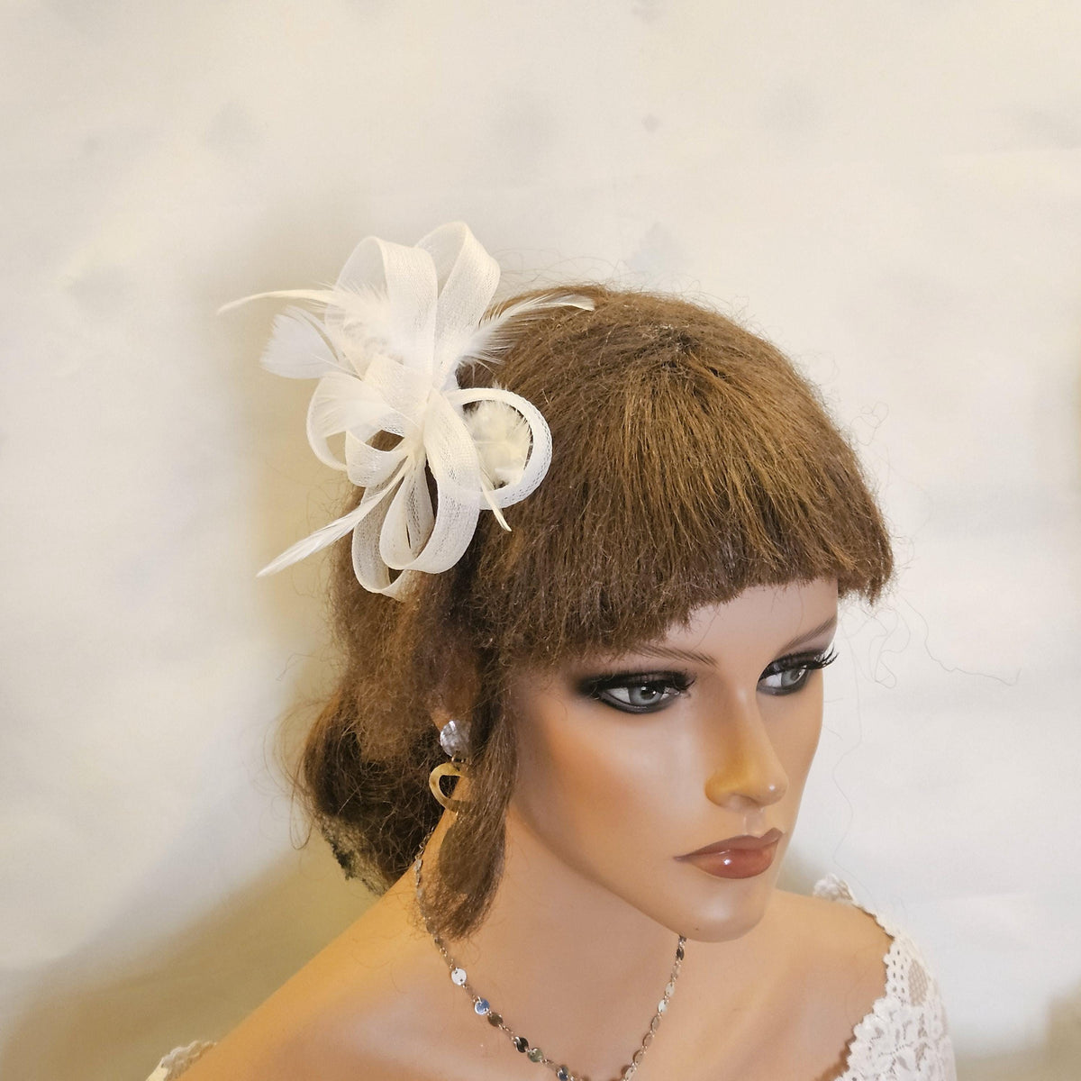 Feather Loop Fascinator Comb, Black Cream White Wedding Cocktail Party Accessory