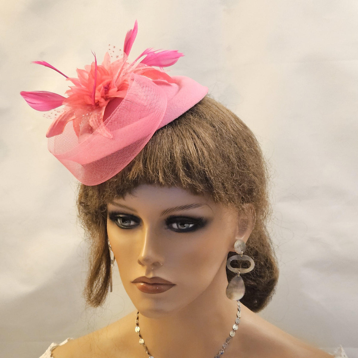 Pink Pillbox Fascinator Hat, Wedding ,Ascot, Race , party Hair Piece