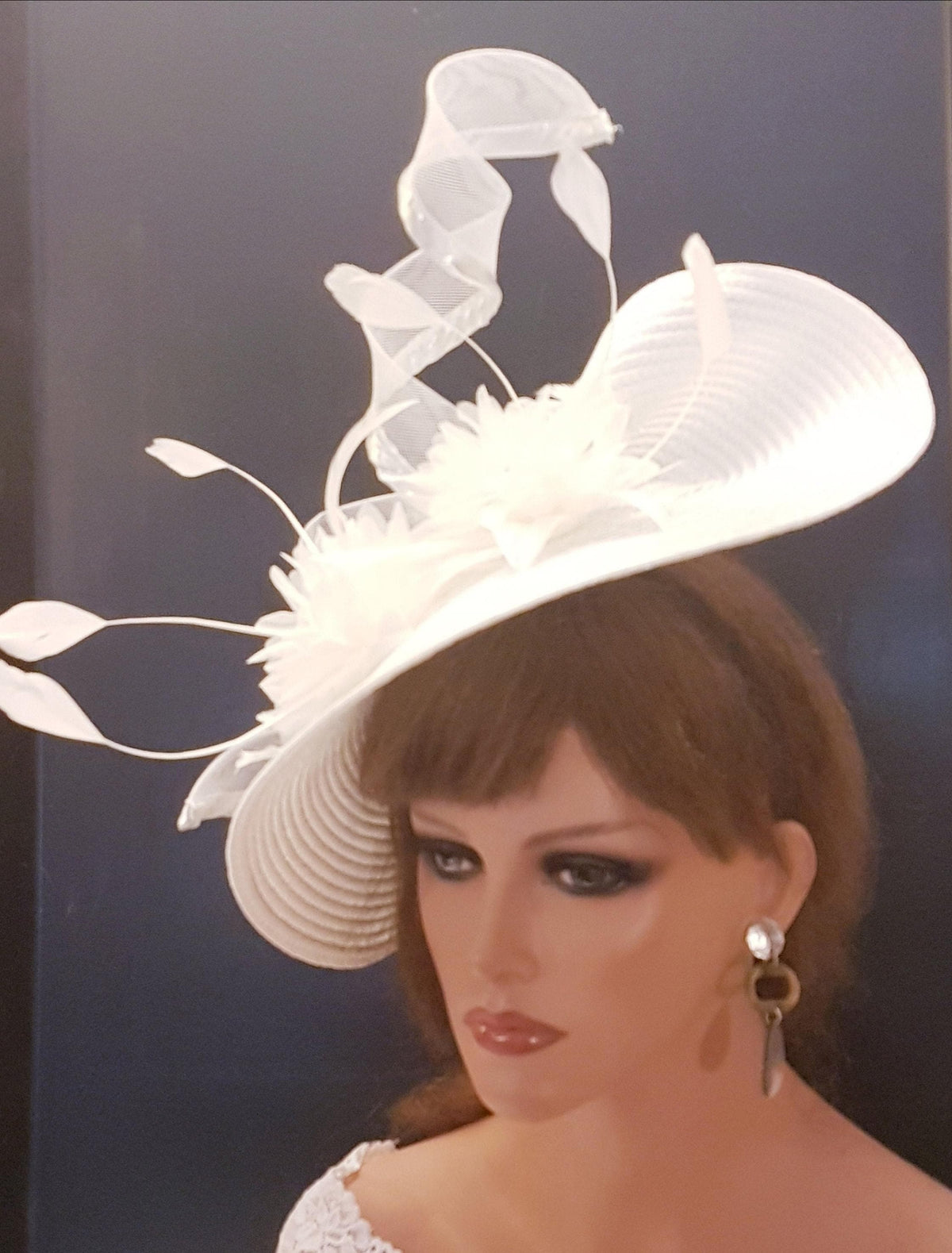 White Feather Fascinator: Floral Derby Hat, Royal Ascot Hatinator