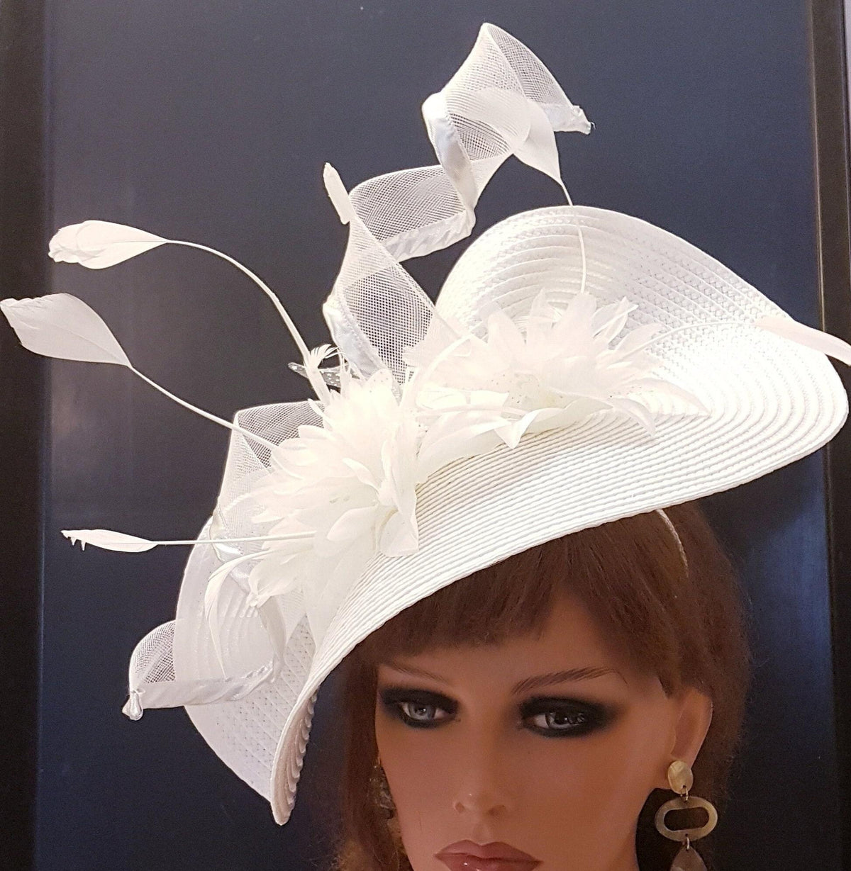 White Feather Fascinator: Floral Derby Hat, Royal Ascot Hatinator