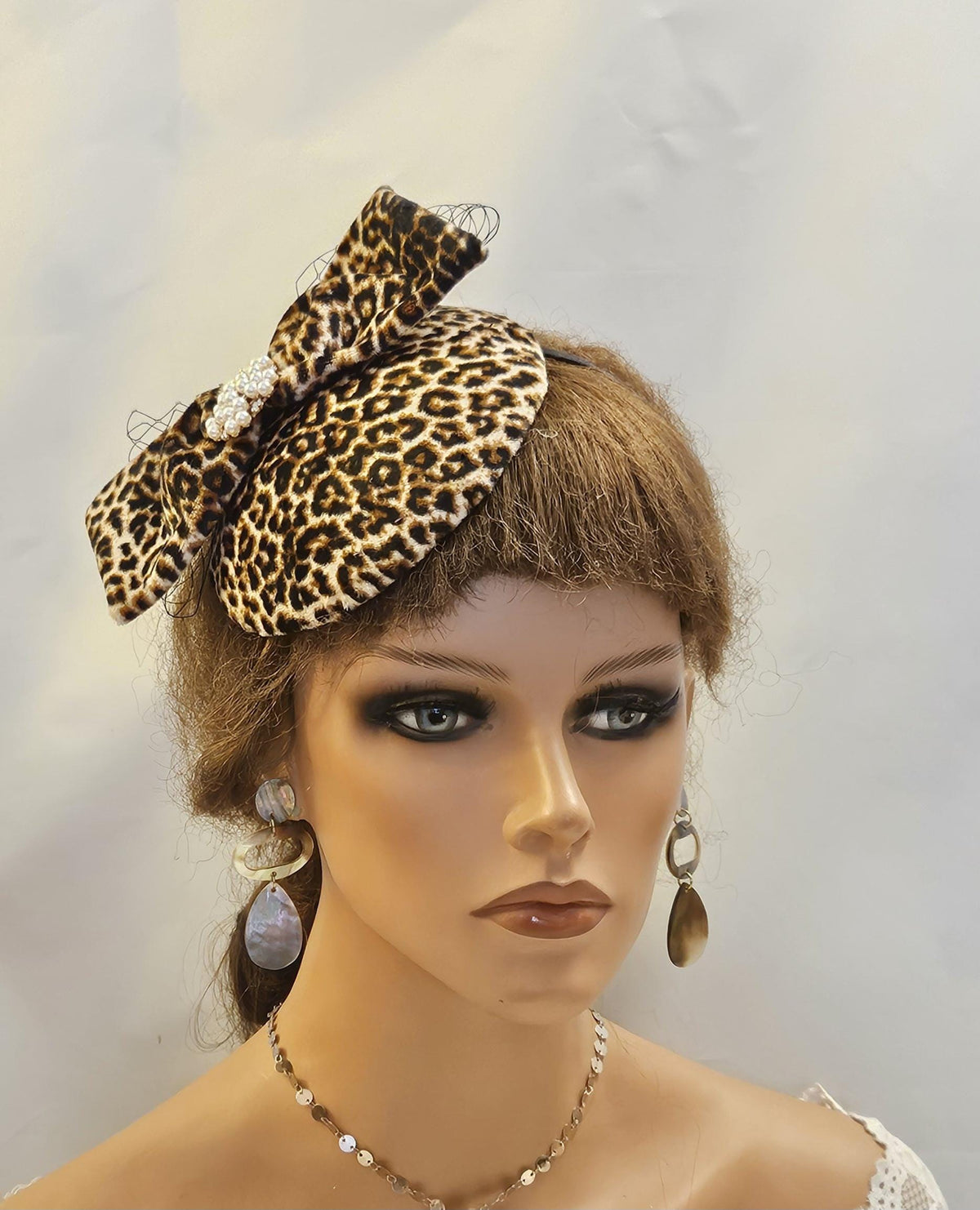 Lady Womens Dress Fascinator Velvet Hat Vintage 40s 50s Hat. Animal print Brown Hat fascinator birdcage veil Party Wedding ASCOT GOODWOOD