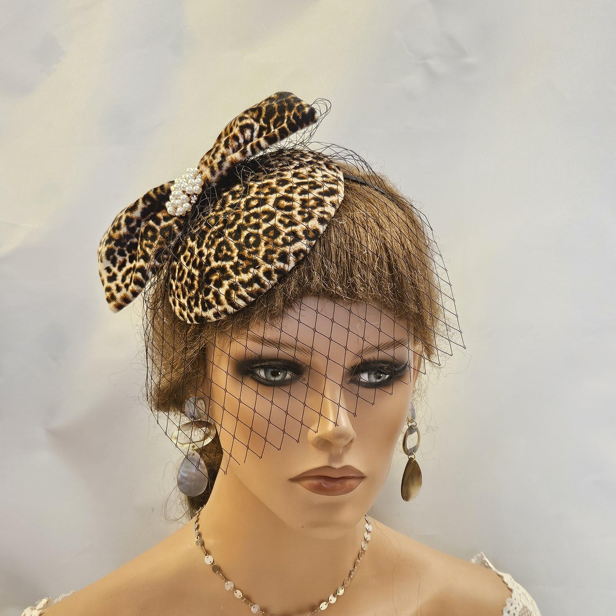 Lady Womens Dress Fascinator Velvet Hat Vintage 40s 50s Hat. Animal print Brown Hat fascinator birdcage veil Party Wedding ASCOT GOODWOOD