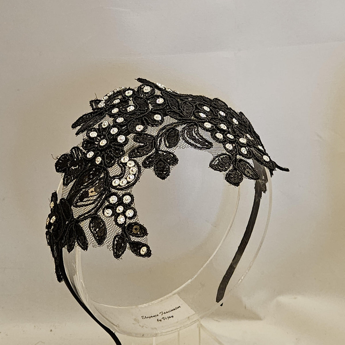 Black Lace Fascinator Headband: Vintage Cocktail Party ,Prom Headpiece