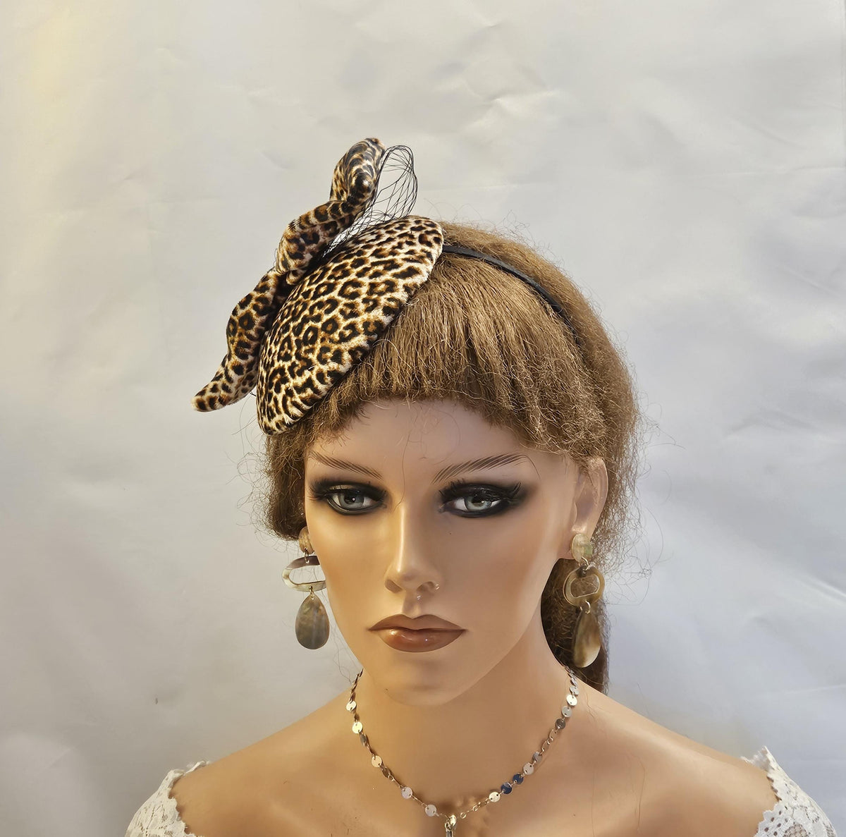 Lady Womens Dress Fascinator Velvet Hat Vintage 40s 50s Hat. Animal print Brown Hat fascinator birdcage veil Party Wedding ASCOT GOODWOOD