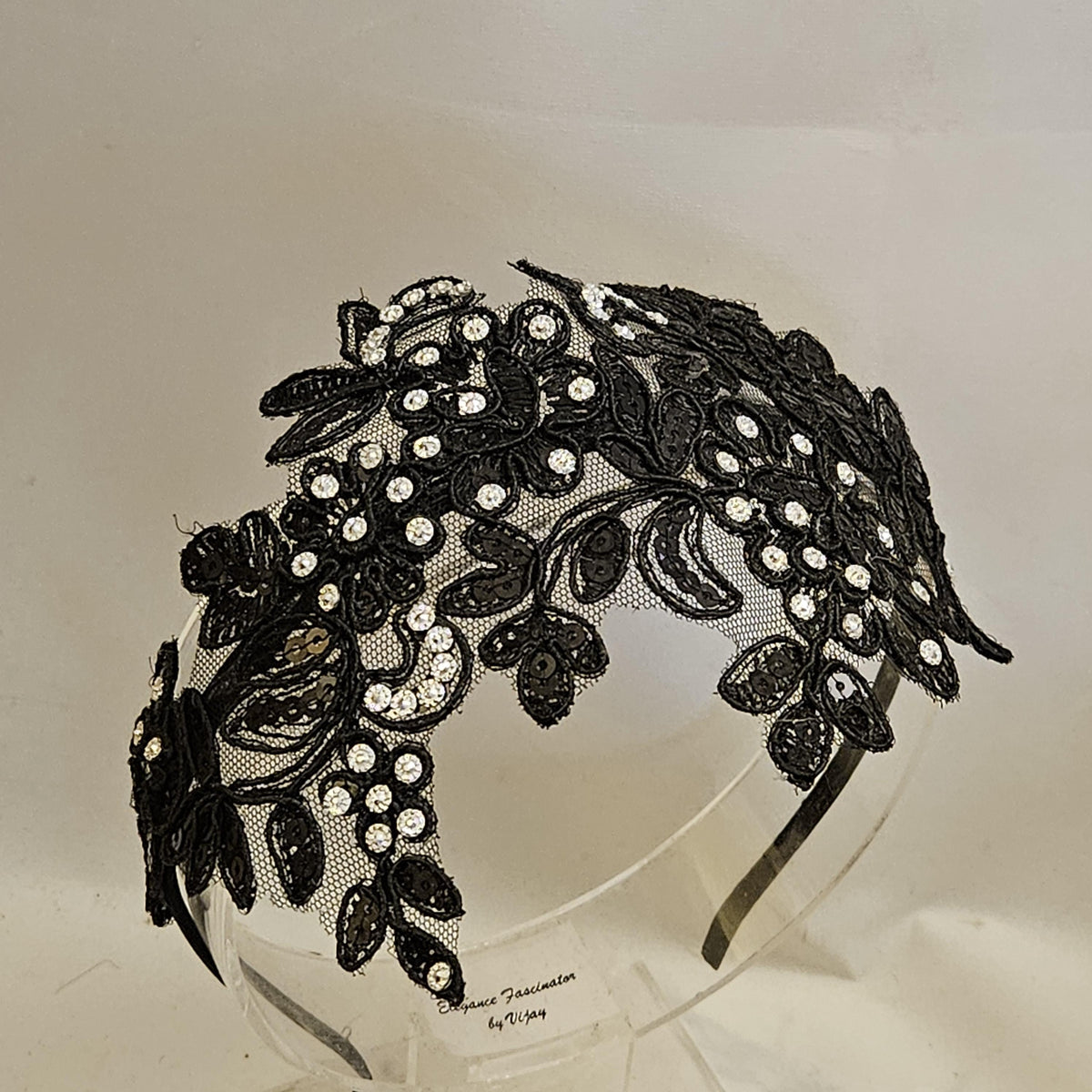 Black Lace Fascinator Headband: Vintage Cocktail Party ,Prom Headpiece