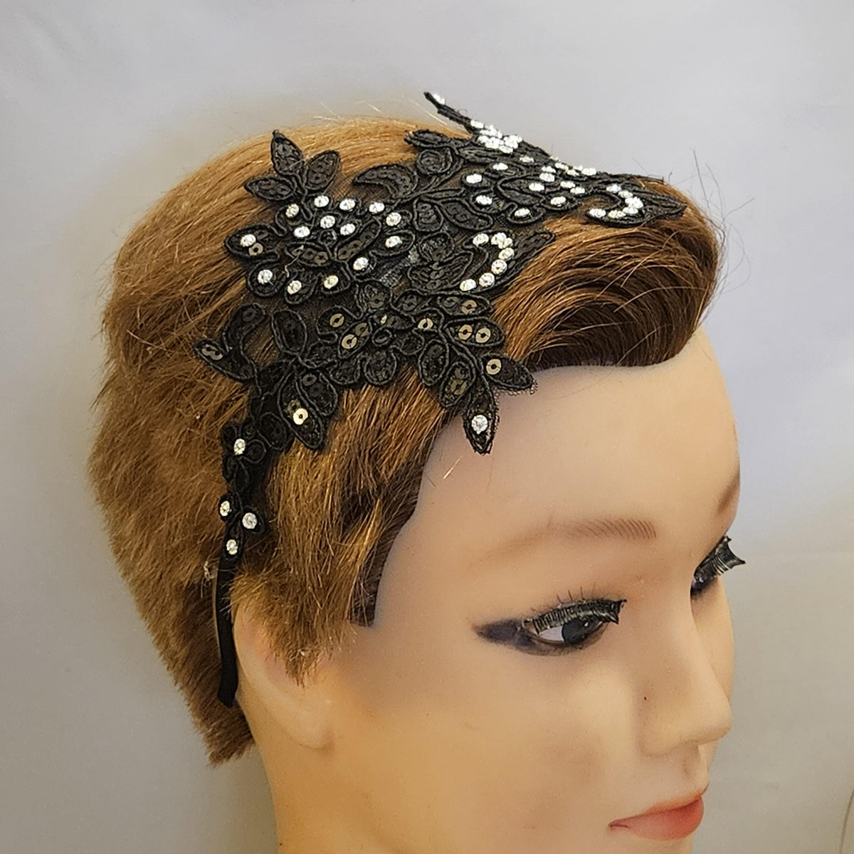 Black Lace Fascinator Headband: Vintage Cocktail Party ,Prom Headpiece