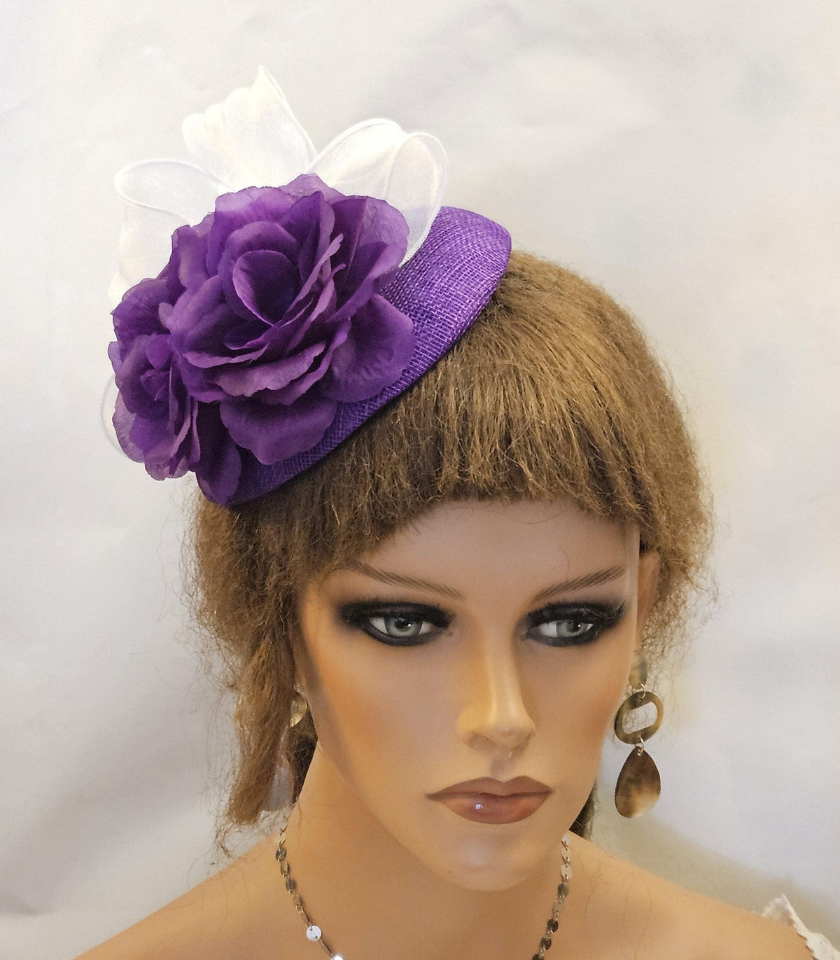 Purple Organza Bow Floral Fascinator Hat, Vintage Style Wedding Hatinator