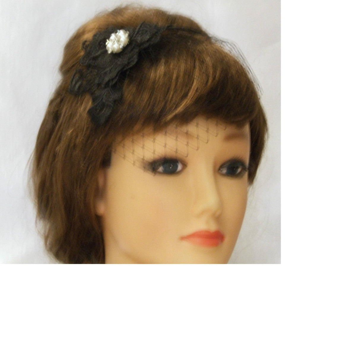 Black Lace Fascinator, Jewel Wedding Headpiece, Birdcage Veil