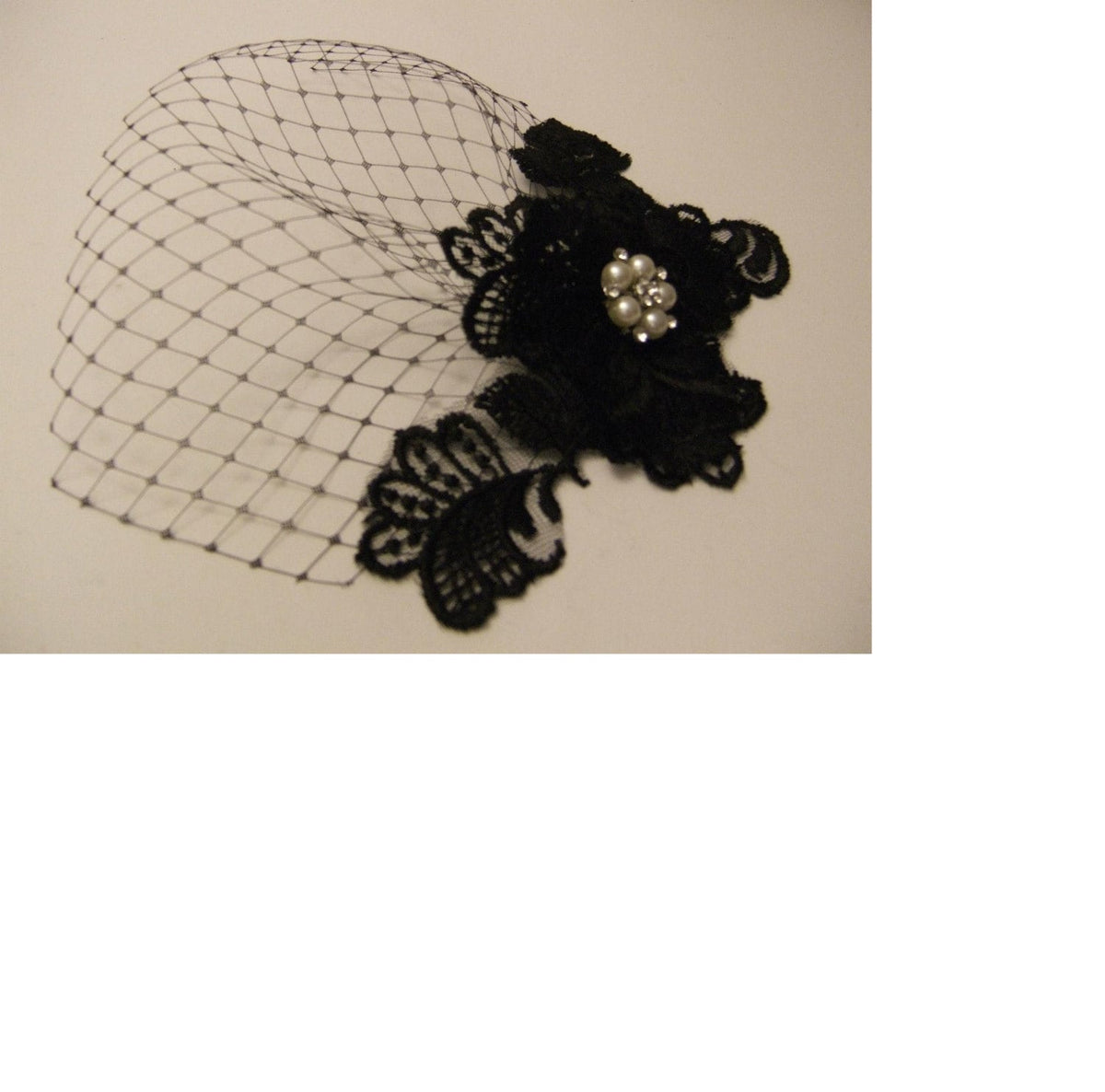 Black Lace Fascinator, Jewel Wedding Headpiece, Birdcage Veil