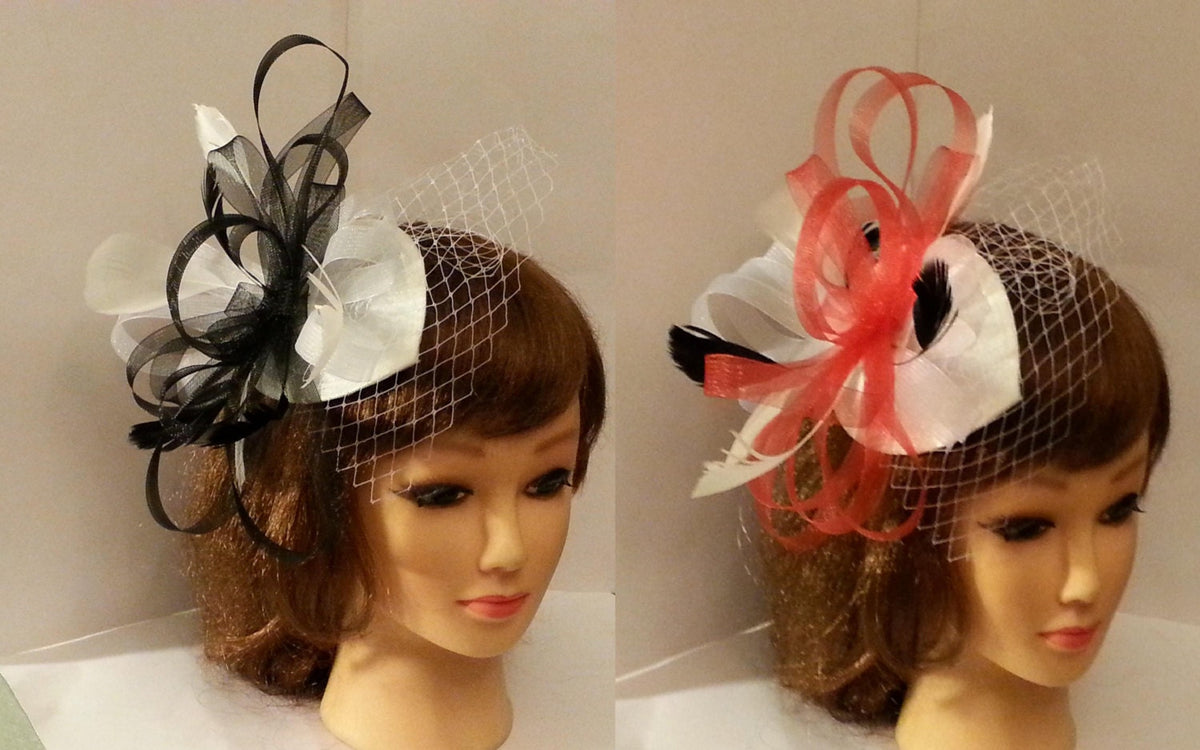 Teardrop Fascinator Hat, Crinoline Loops, French Net Veil