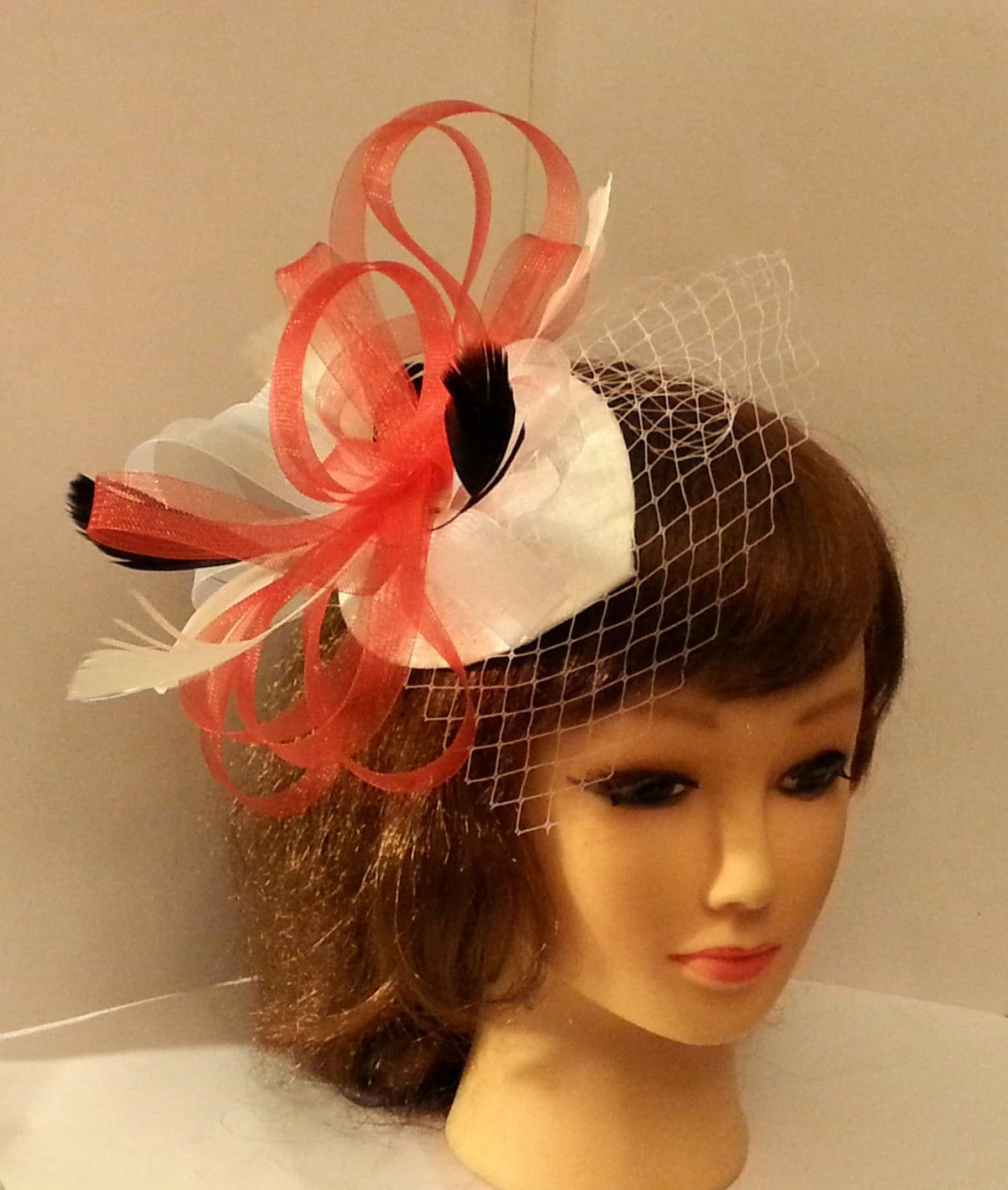 Teardrop Fascinator Hat, Crinoline Loops, French Net Veil