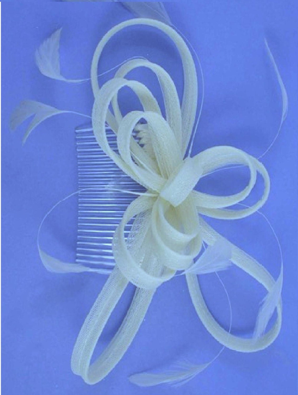 Feather Loop Fascinator Comb, Black Cream White Wedding Cocktail Party Accessory