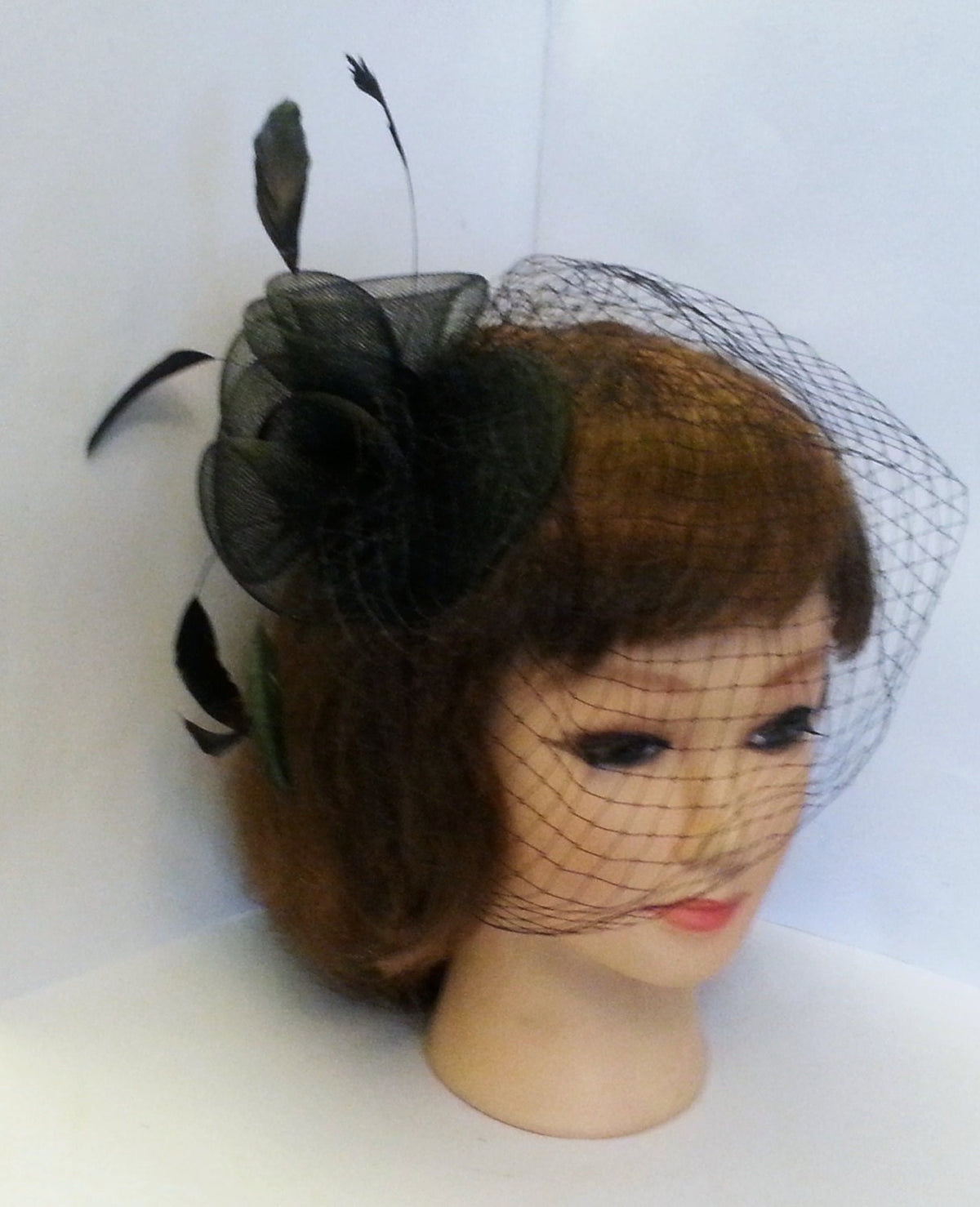 Black Birdcage Veil Fascinator, Vintage Bridal Hairpiece