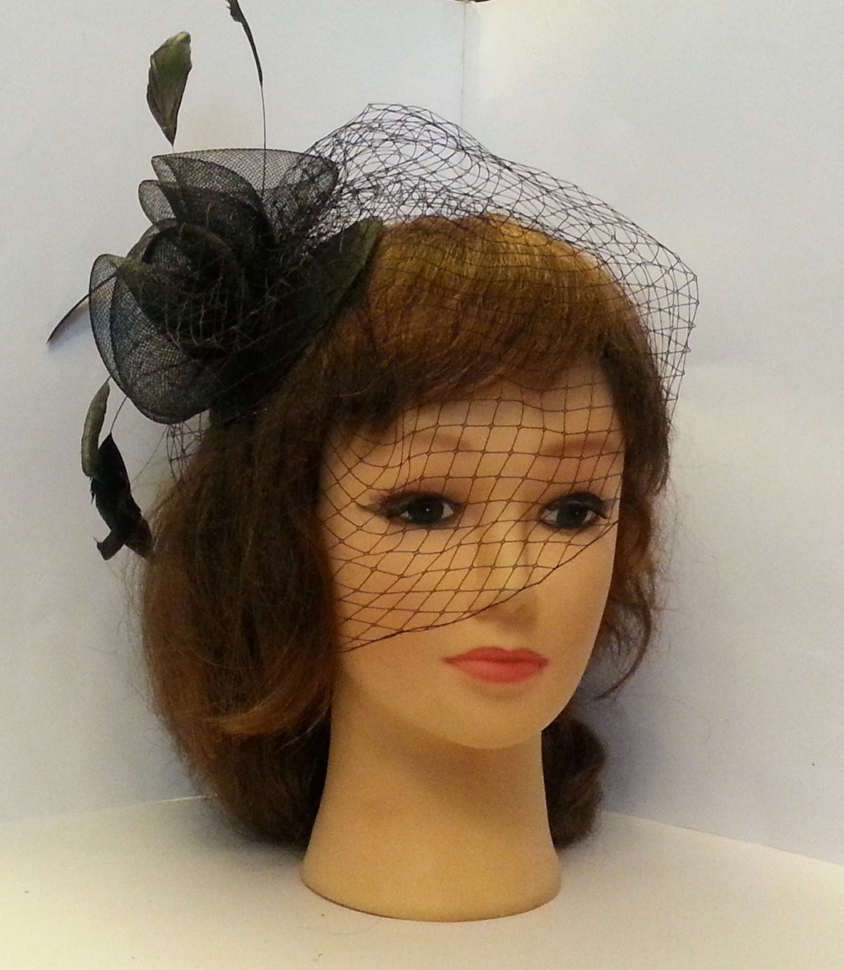Black Birdcage Veil Fascinator, Vintage Bridal Hairpiece