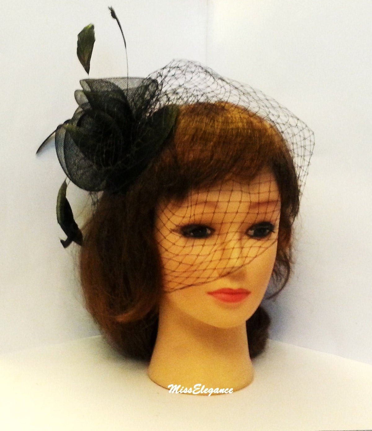 Black Birdcage Veil Fascinator, Vintage Bridal Hairpiece
