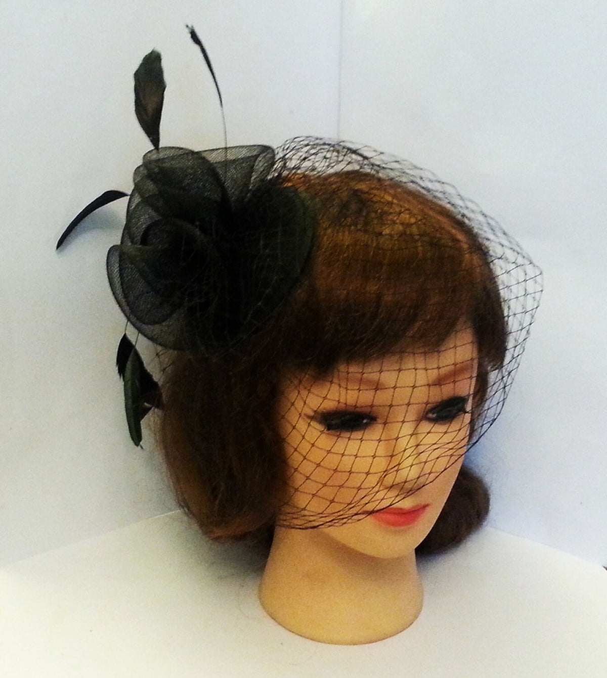 Black Birdcage Veil Fascinator, Vintage Bridal Hairpiece