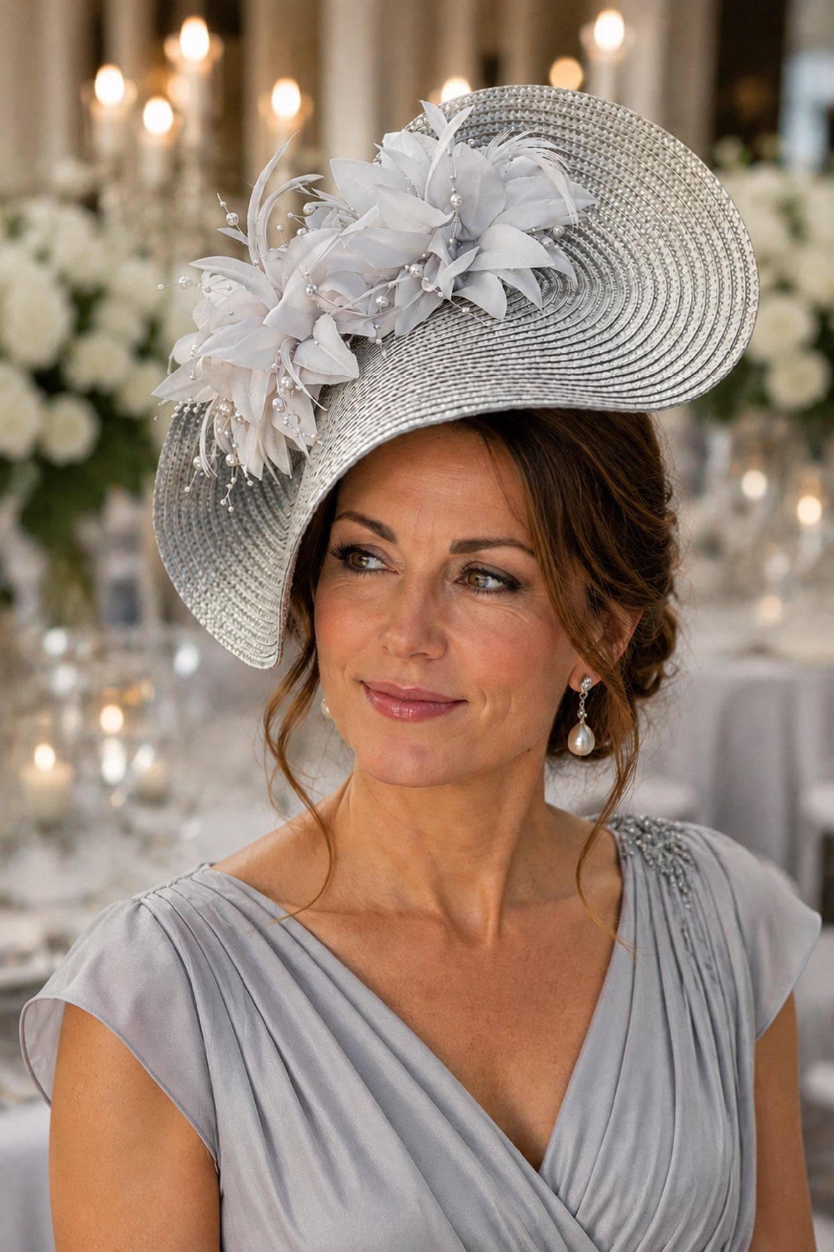 Silver Grey Floral Fascinator Hat: Mother of the bride, Wedding , Church, Race,Cocktail party hat ELEGANCEFASCINATOR UK