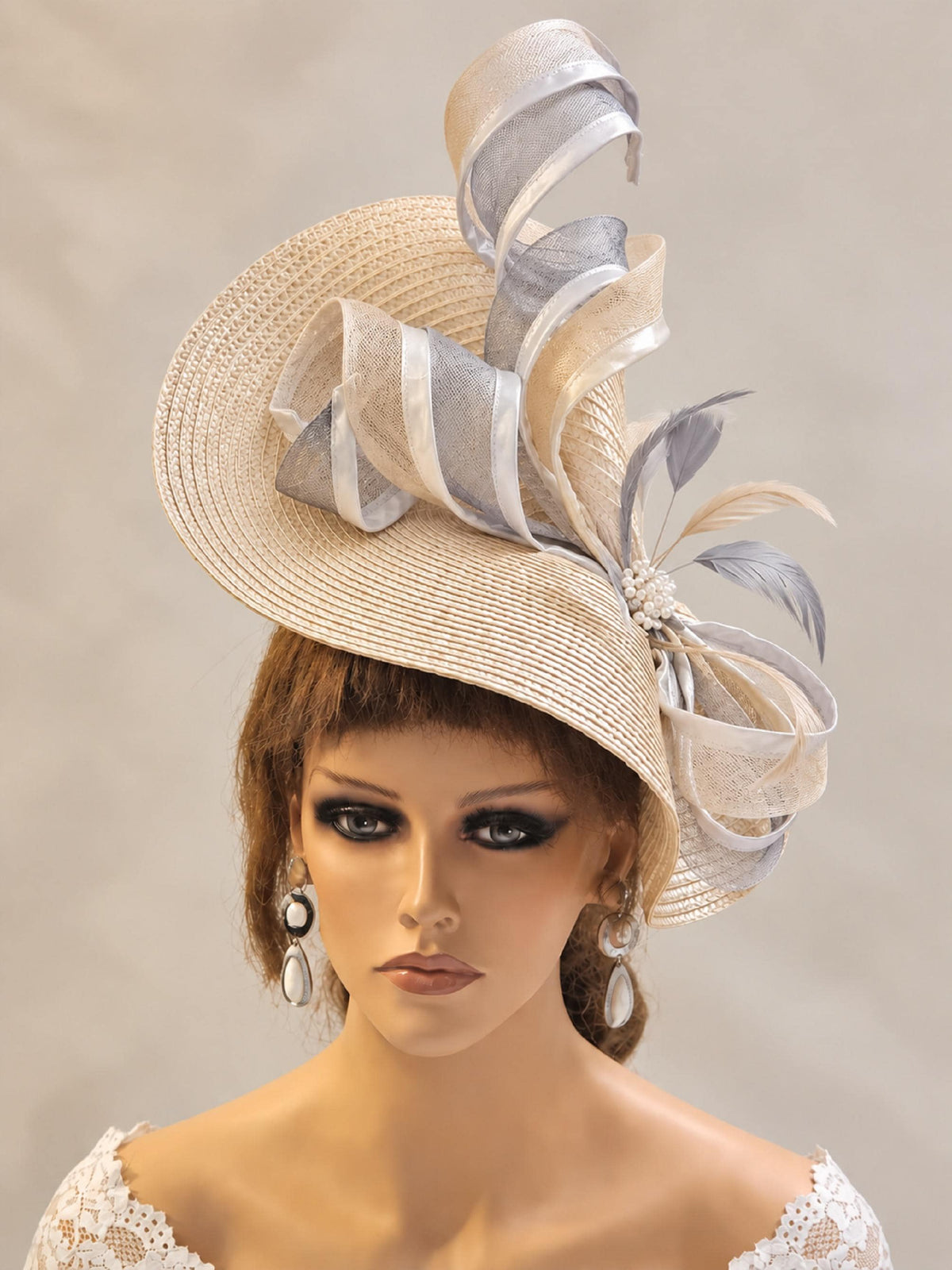 Beige Fascinator Hat with Orange, Redd, Blue.cutom colour for Wedding, Ascot race. Mother of the bride hatinator