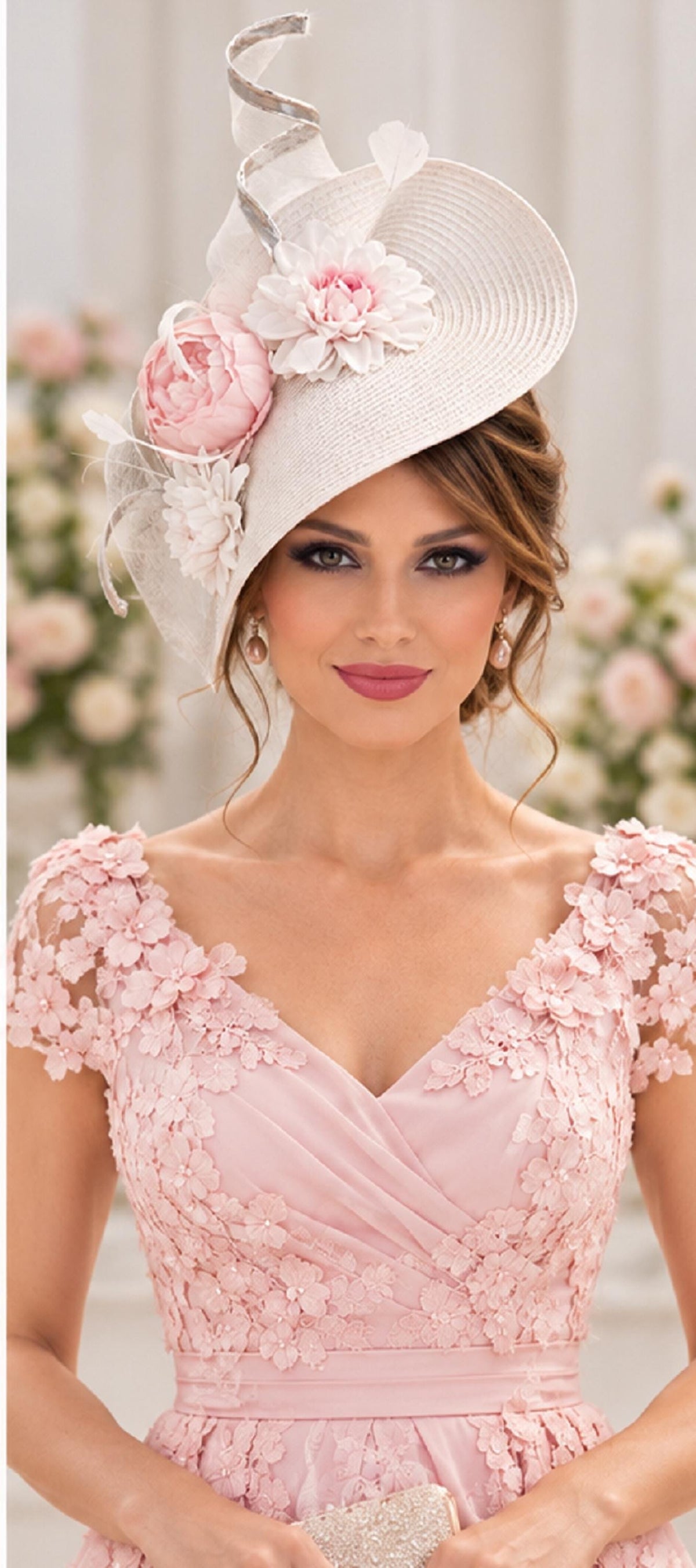 White and Pink Mother of the bride hat fascinator . Large Ascot, Race, Kentucky Derby hatinator