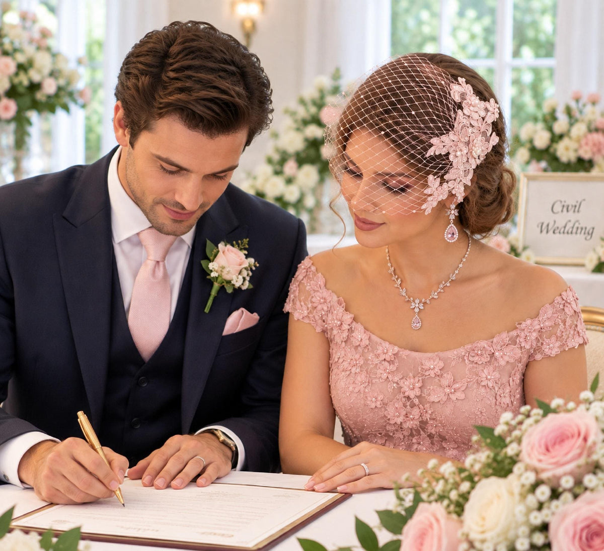 Blush Pink Birdcage Veil Bridal lace birdcage veil Fascinator with Pearls and Crystal Wedding face veil