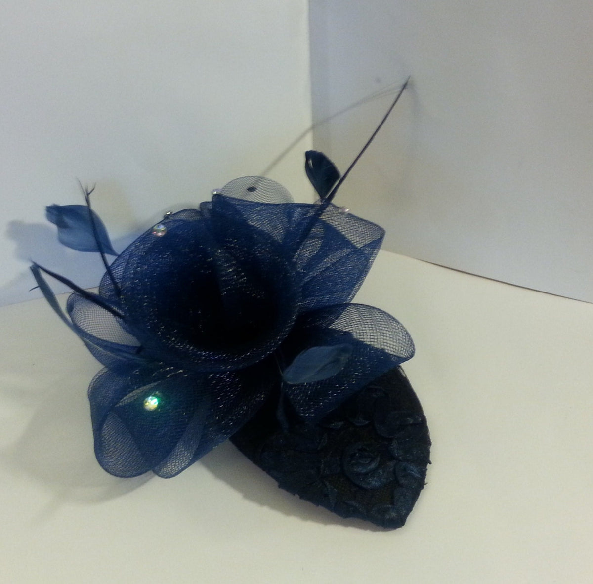 NAVY BLUE HAT fascinator, Hat fascinator blue hat with Crinoline roses Feathers Ascot hat fascinator Wedding,Race,Cocktail