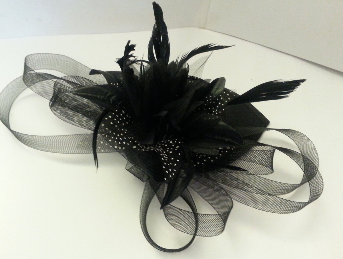 Vintage 1940s-50s Black Fascinator hat, Black Tear drop hat fascinator, Ascot flower feather Fascinator, ladies Cocktail, Ceremoney HAT
