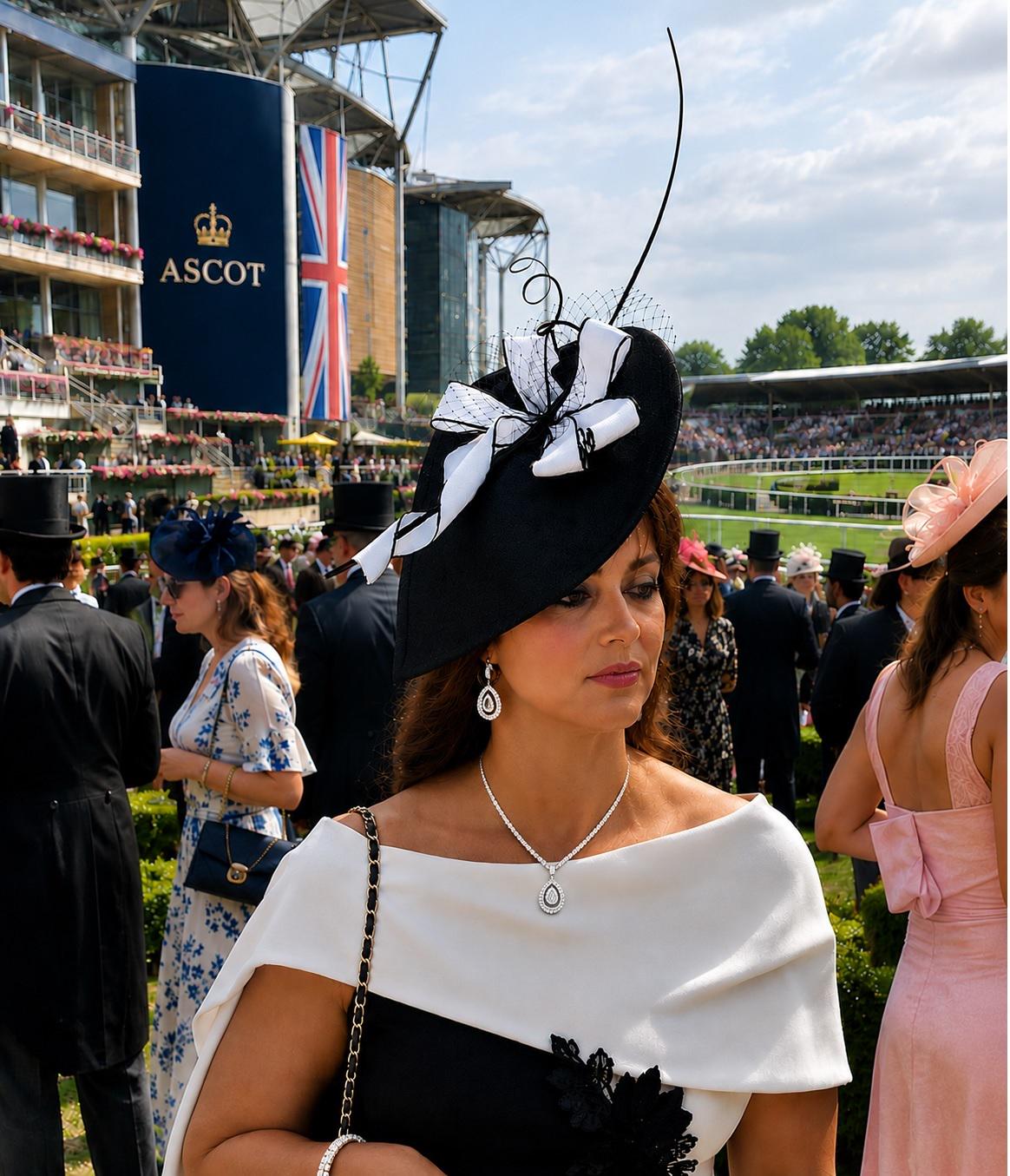Black & White Teardrop Fascinator Hat, Wedding Ascot Occasion