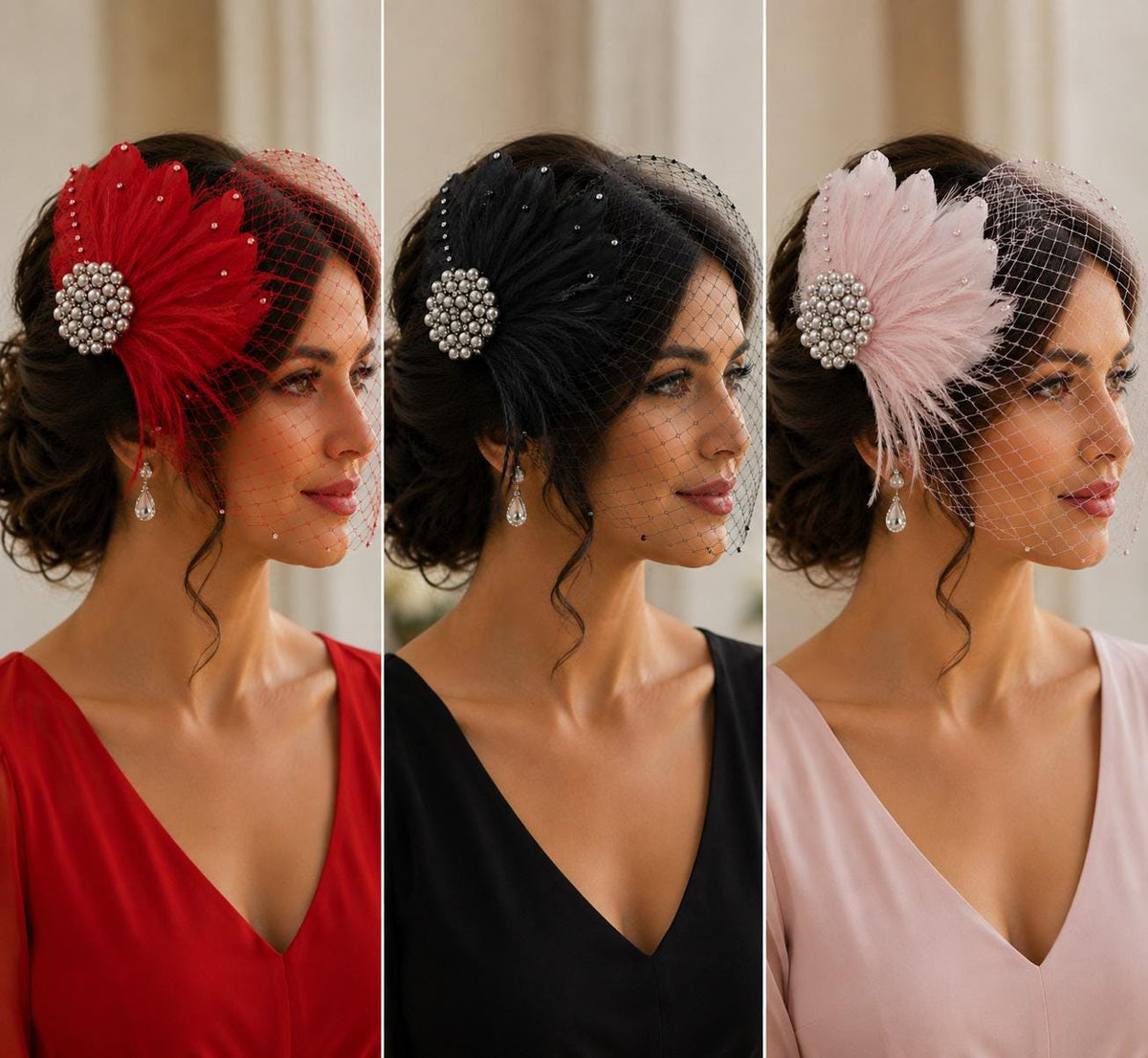 Birdcage veil, 1920s veil Gatsby wedding Bridal feather fascinator and face veil, 2PC set