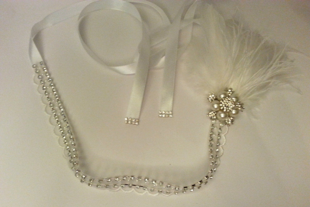 Gatsby Headband 1920s Flapper Headpiece Bridal wedding fascinator Crystal Beaded #Gatsby Feather Headband, 1920s 40s sparkly boho headband