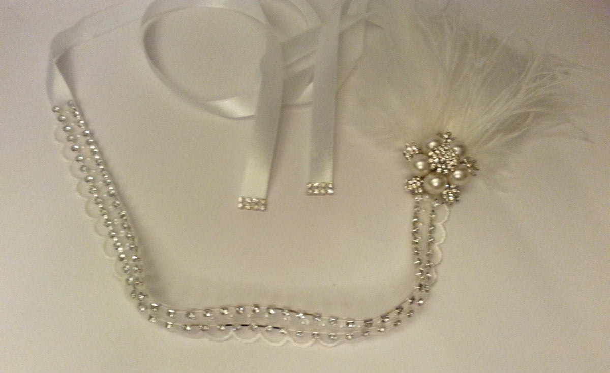 Gatsby Headband 1920s Flapper Headpiece Bridal wedding fascinator Crystal Beaded #Gatsby Feather Headband, 1920s 40s sparkly boho headband