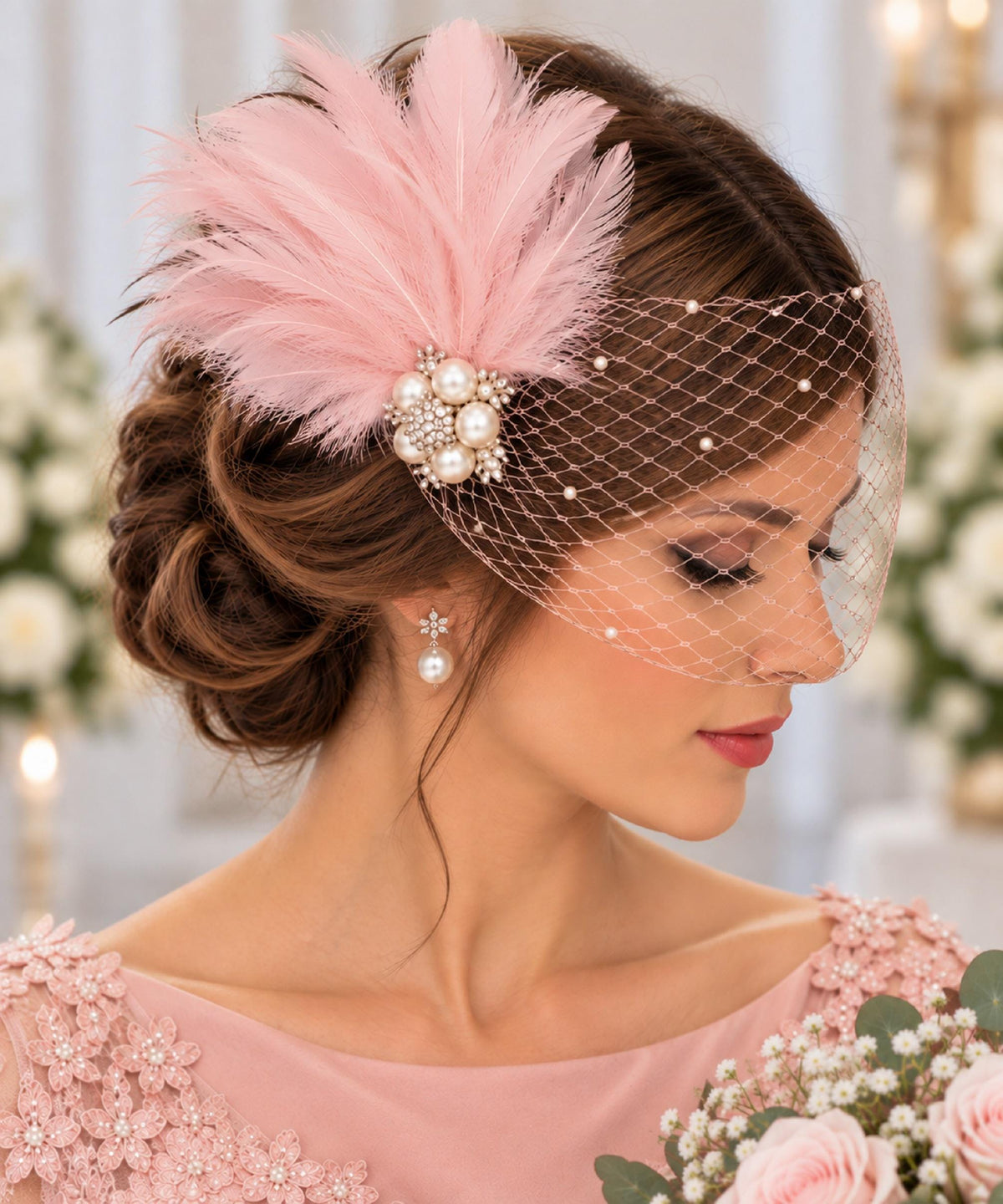 Feather Fascinator Gatsby fascinator #1920s wedding fascinator Bridal Bandeaue birdcage Veil Crysal Pearl Gatsby Feather Clip headpiece