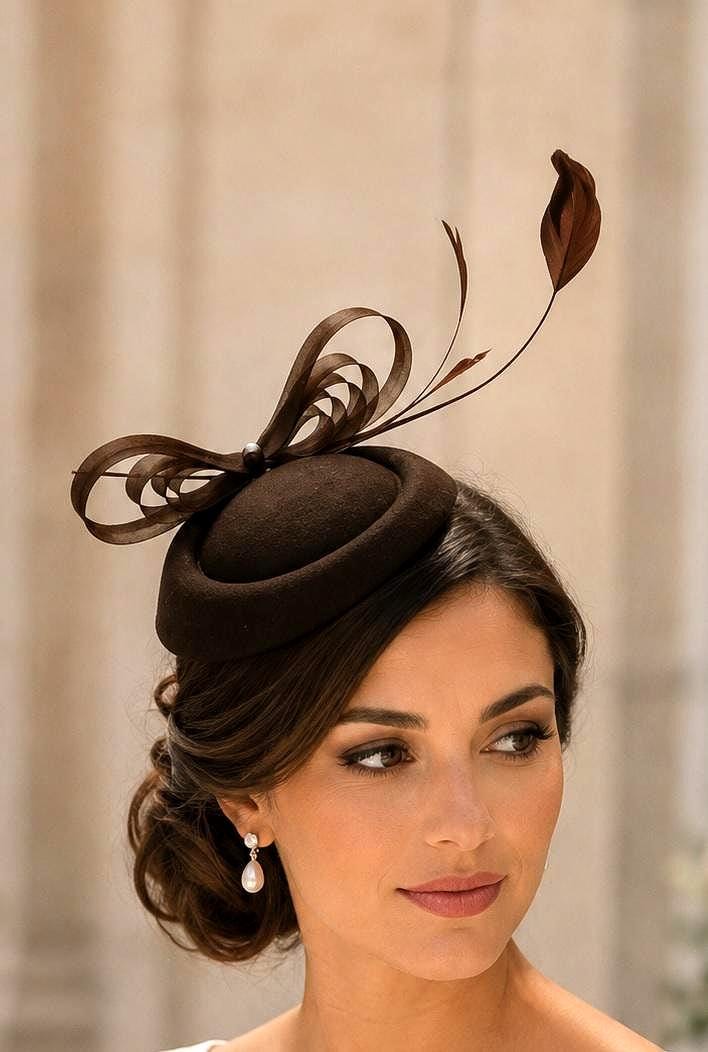 Brown Fascinator Hat, Feathered Ascot Race Wedding Headpiece