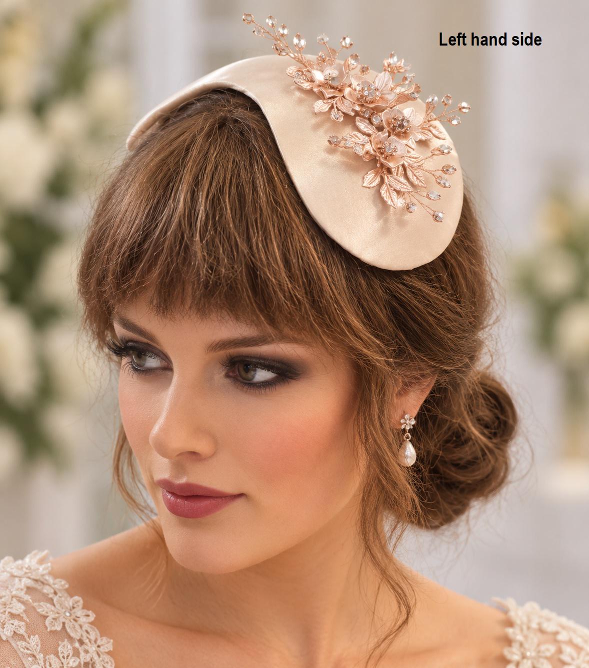 BRIDAL FASCINATOR hat Champagne wedding #fascinator bridal hair accessory 2Pc set Mini Bridal birdcage veil & hat Bridal Hat fascinator