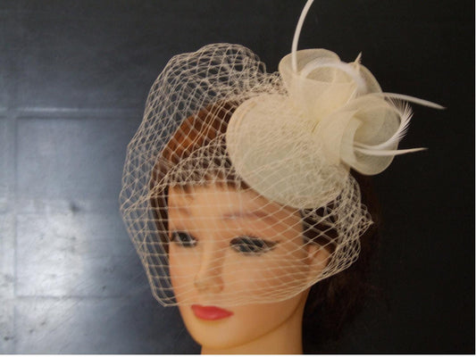 Bridal Birdcage veil Fascinator Hat White or  Ivory veil