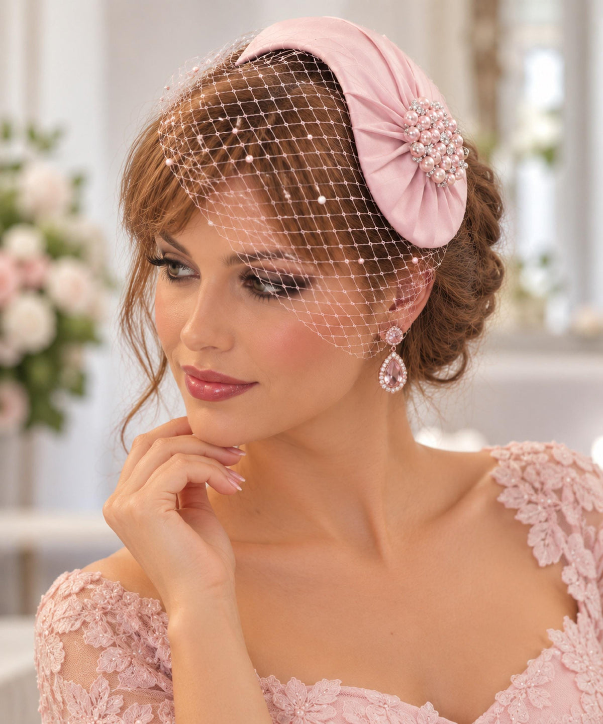 Bridal hat Fascinator with birdcage veil #Bridal White, Ivory,Champagne,Pink Wedding hair accessory 2Pc unique asymmetrical hat & Face veil.