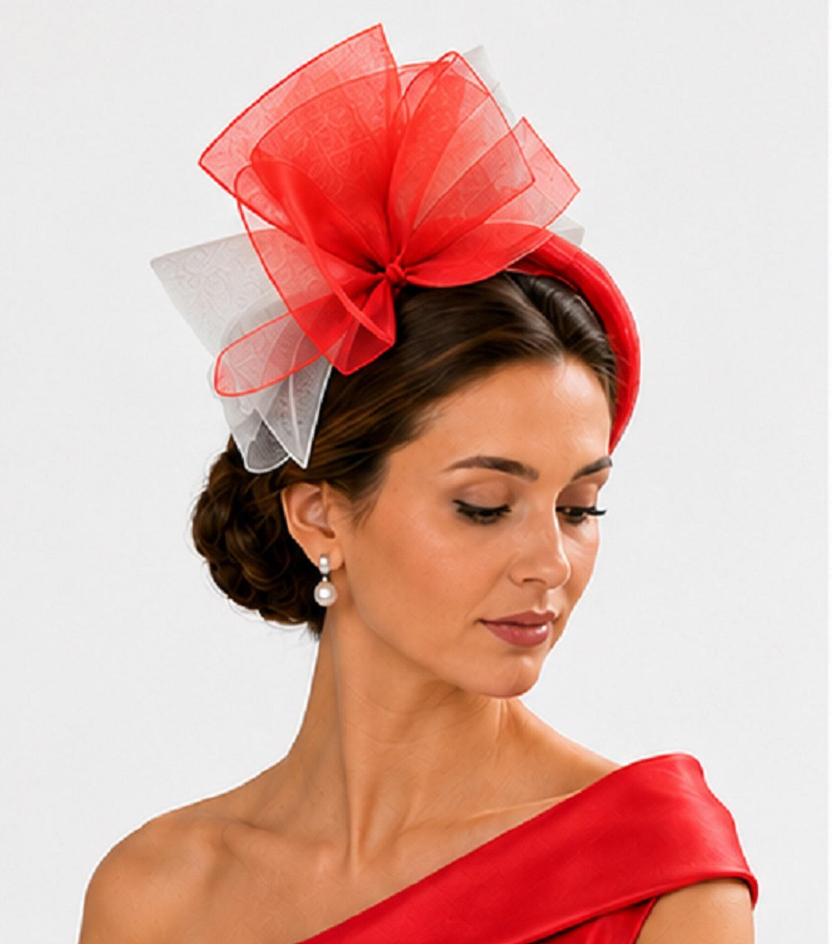 Navy & Silver Grey Fascinator Headband: Knot Bow Race Day Headwear