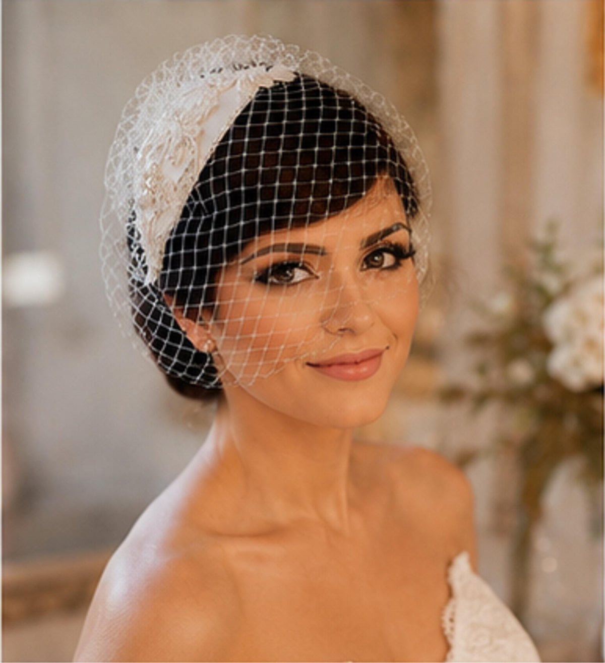 Bridal bird cage veil Fascinator hat White Ivory birdcage veil hat Bridal hatinator Crystal Pearl Fascinator 2Pc Veil & bridal hat headpiece