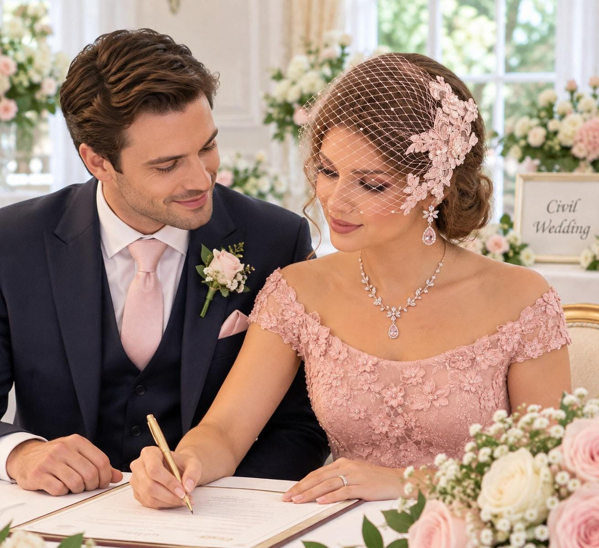 Blush Pink Birdcage Veil Bridal lace birdcage veil Fascinator with Pearls and Crystal Wedding face veil