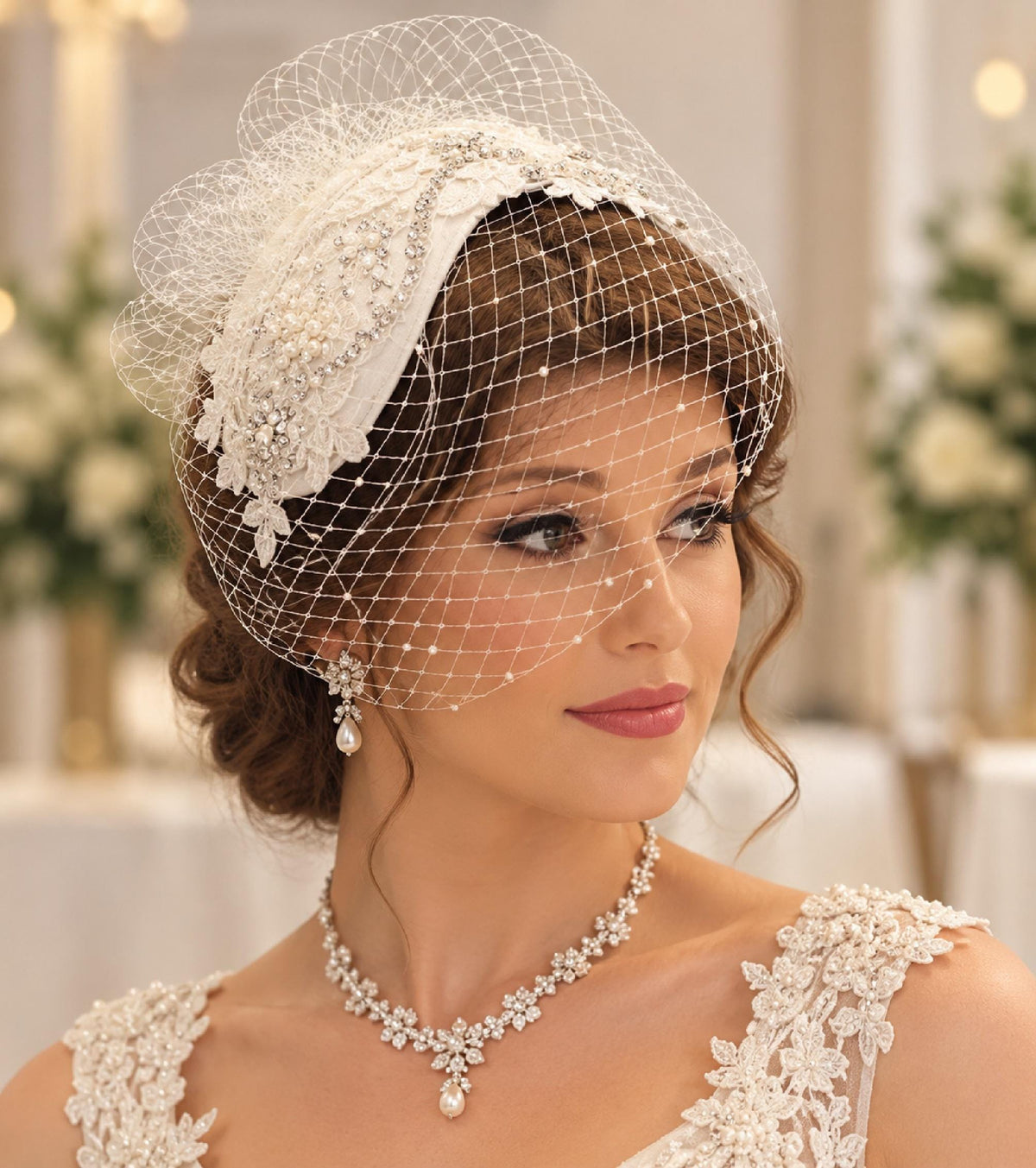 Bridal Birdcage Veil Fascinator: Crystal Wedding Headpiece