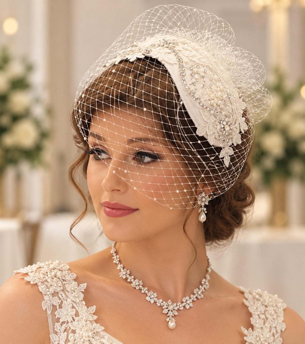 Bridal Birdcage Veil Fascinator: Crystal Wedding Headpiece