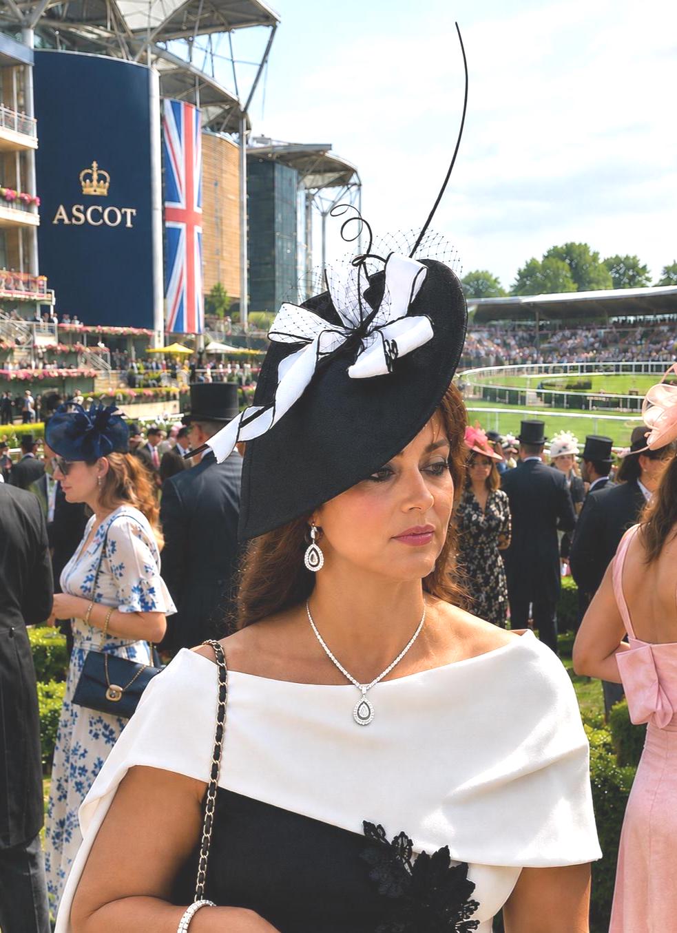 Black & White Teardrop Fascinator Hat, Wedding Ascot Occasion