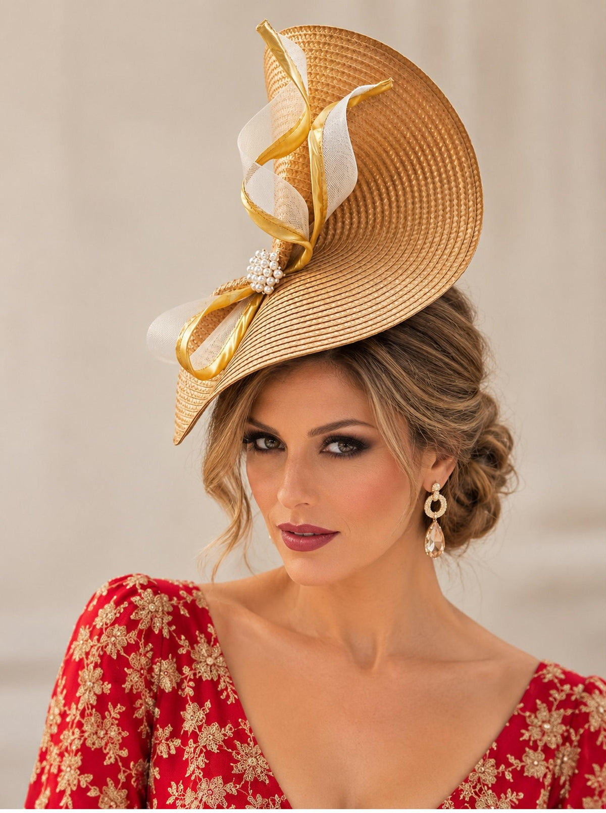 Mustard Gold Fascinator Hat: Pearl Cluster Crin Swirl, Derby Wedding Hatinator
