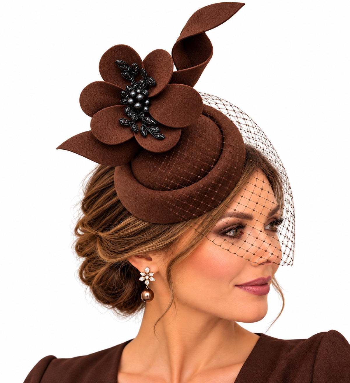 Brown Fascinator hat, Felt Pillbox hat Vintage Cocktail Ascot Race wedding Headpiece Custom colours