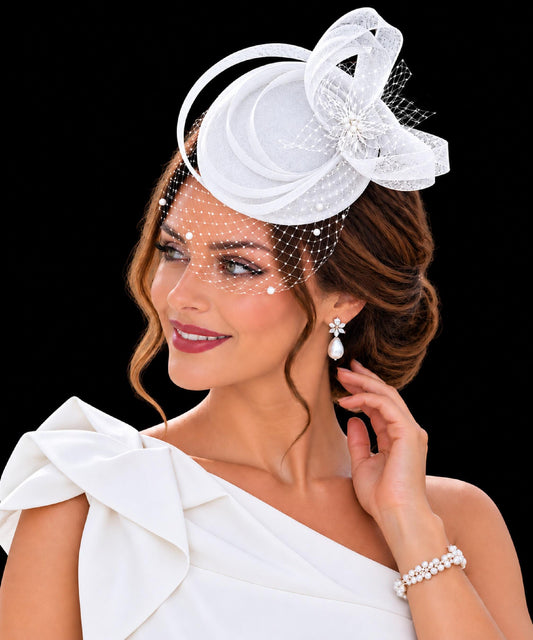 White bridal fascinator Civil wedding hat fascinator. Race, ascot, party hat