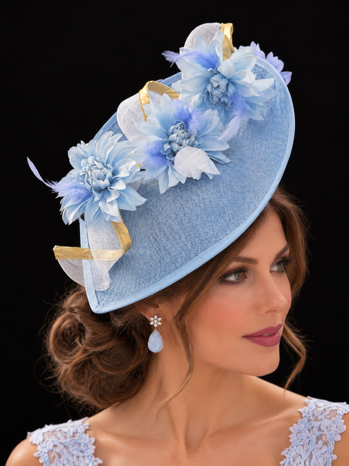 White and Blue Fascinator Hat: Floral Teardrop hat Wedding,Ascot, Derby Hatinator