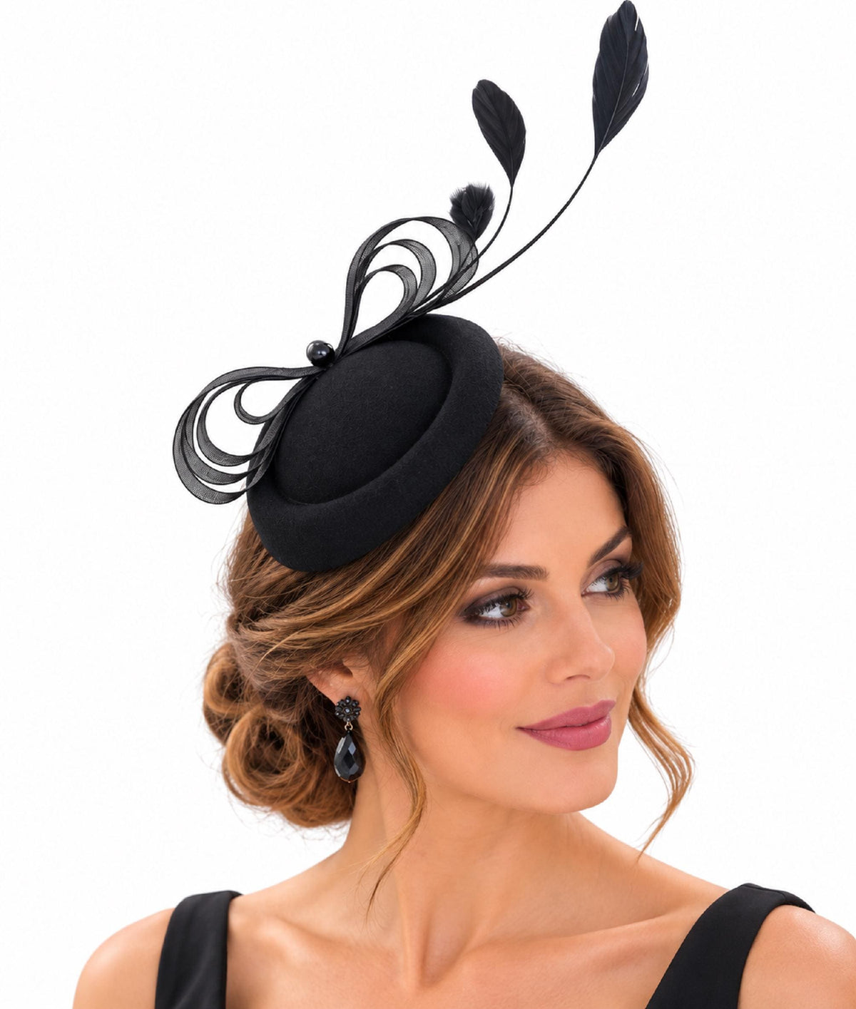 Black Fascinator Hat, Feathered Ascot Race Wedding Headpiece