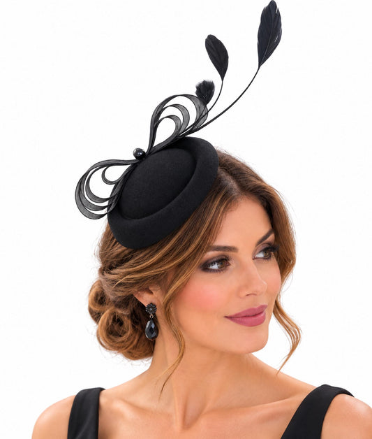 Black Fascinator Hat, Feathered Ascot Race Wedding Headpiece