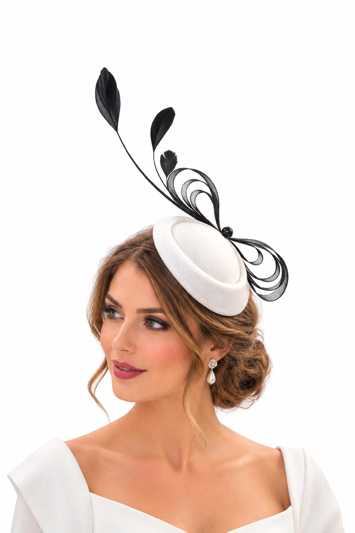 Black Fascinator Hat, Feathered Ascot Race Wedding Headpiece
