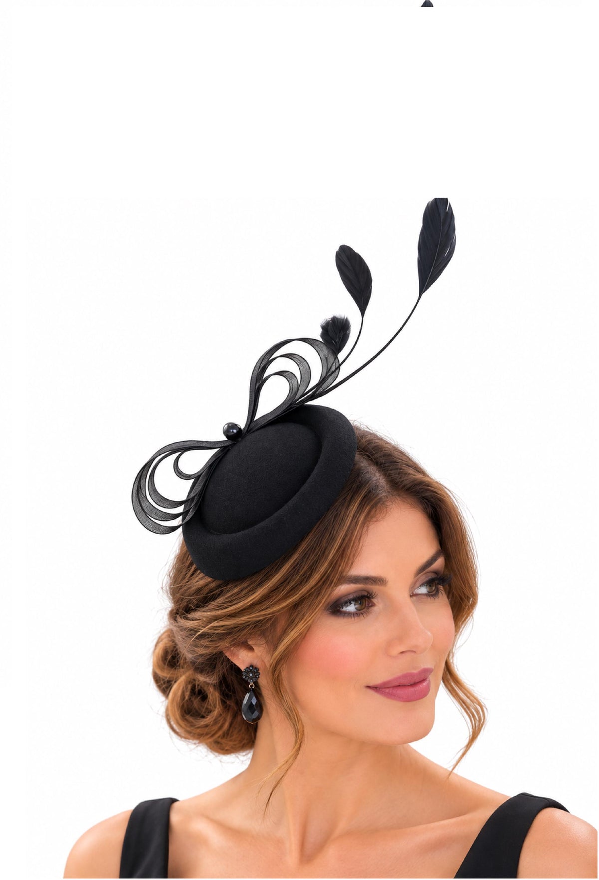 Black and White Fascinator Hat: Feathered Ascot Wedding Cocktail Party Headpiece
