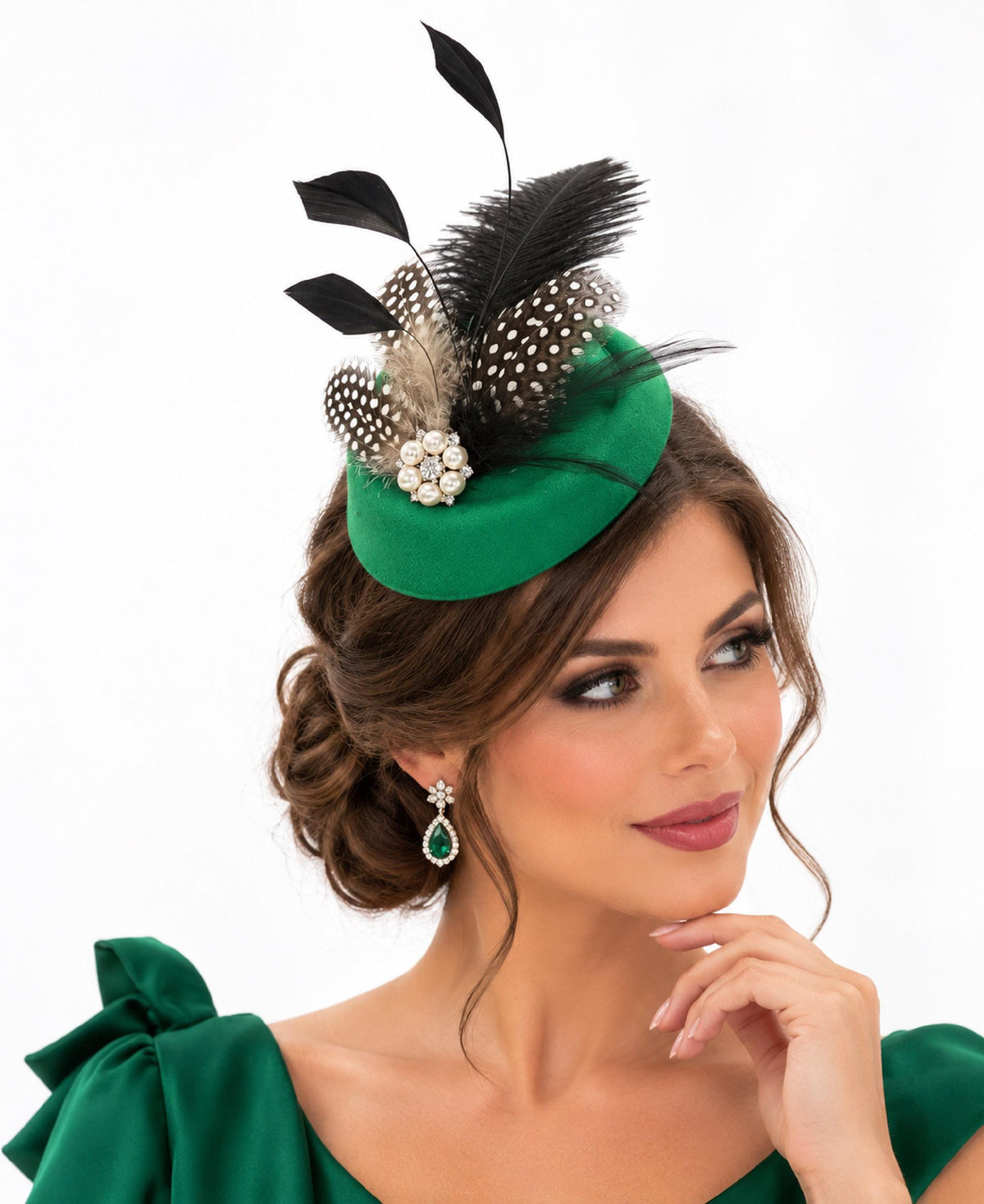Green Feather Fascinator Hat: Ascot, Cocktail, Race Day